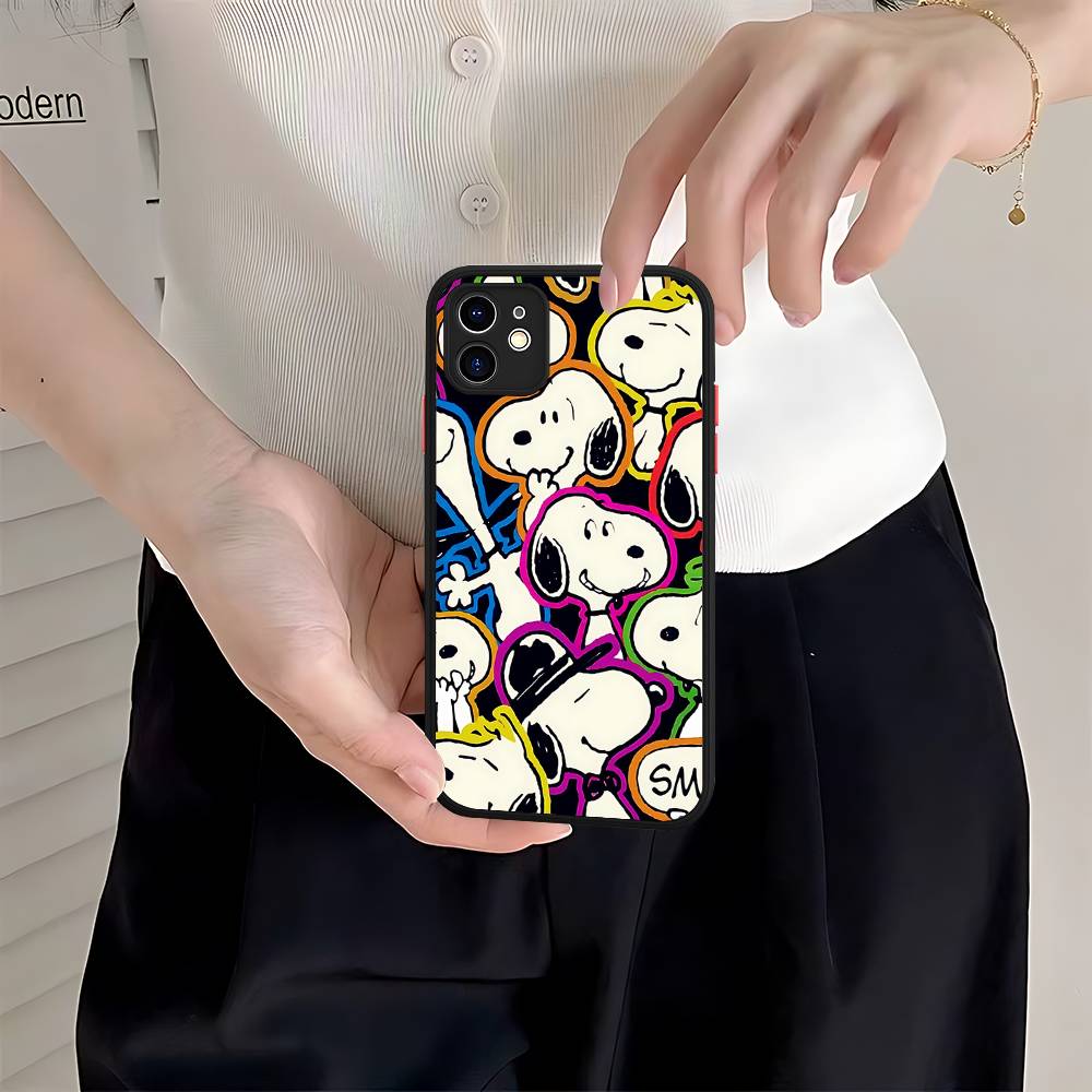 Cute Cartoon S-Snoopys For IPhone 16 15 14 13 12 11 Pro Max X XS MAX Plus Translucent Black Phone Cover