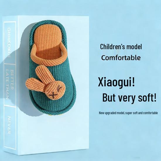 Kids' Radish Rabbit Non-Slip Slippers - Silent Cartoon, Breathable, Linen, Autumn Winter Indoor Shoes for Girls & Parent-Child Matching