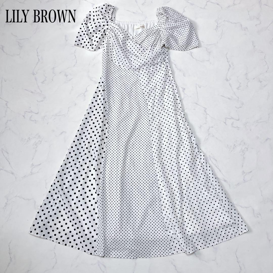 LILY BROWN Lily brown switching dot pattern flare long dress F
