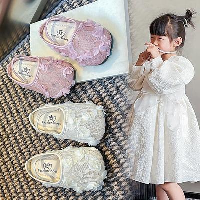 Girls Sandals Lace Flowers Slip-on Kids Beach Shoes Soft Sole Soild Color 2025 Summer New Children Princess Shoes Slippers Sweet