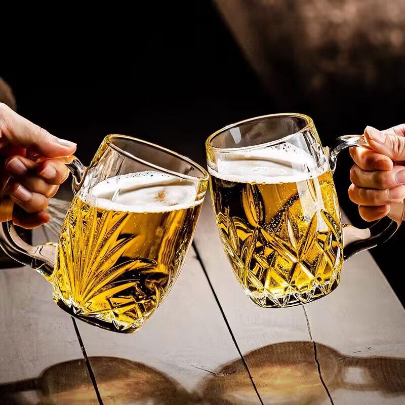 Large Capacity Glasses High-end Luxurious Thickened Craft Beer Mug with A High Appearance Level Handle for Draft Beer Glass Cups