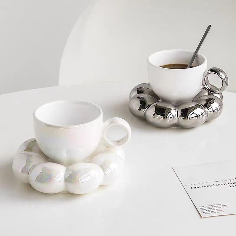 Ceramic Cloud Coffee Mug Sets Creative Makron Flowers Coffee Mug Office Afternoon Tea Cups Kitchen Drinkware Home Accessories