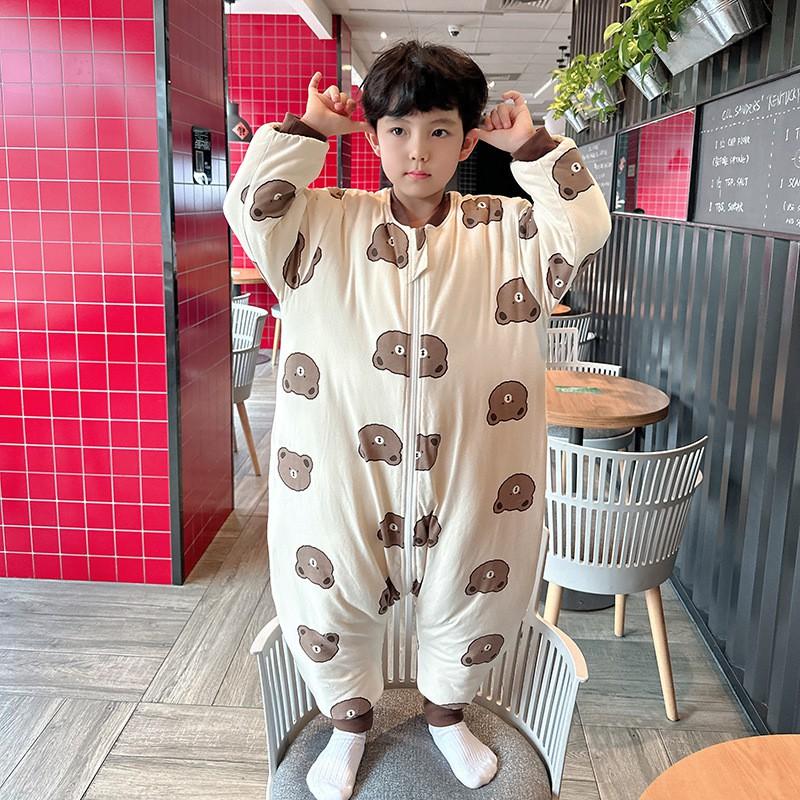 Thick Cotton Sleeping Bag Toddlers Winter Warm Footed Pajamas Unisex Kids Sleepwear With Cartoon Print