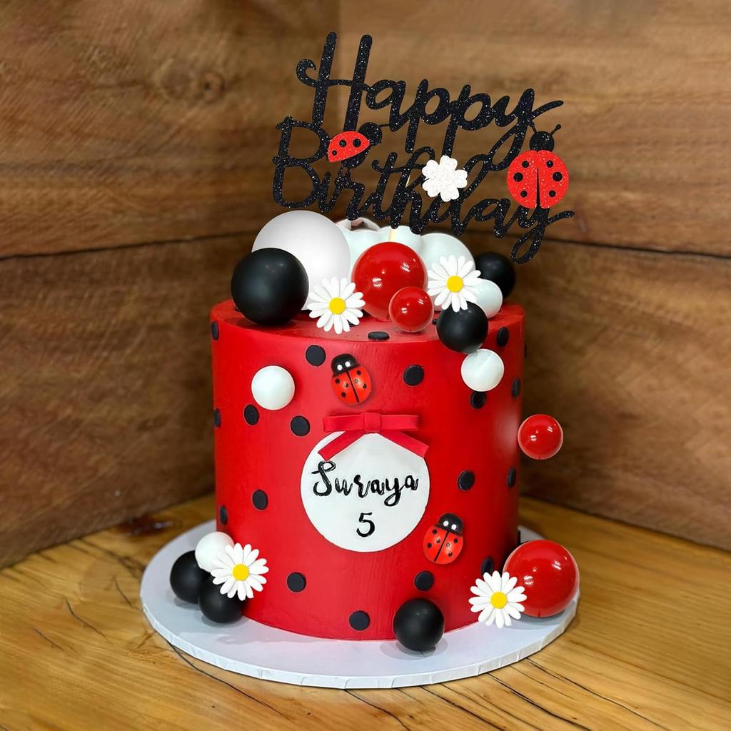 Marienkäfer Kuchenaufsatz Rot Schwarz Kugel Kuchendekorationen Gänseblümchen Kuchenaufsatz für Marienkäfer Themenparty Geburtstagsfeier Zubehör Dekoration