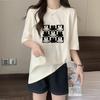 Cotton Short-sleeved T-shirt Women's 2025 Korean Version of Casual Round Neck Printing Medium and Long T-shirt Women's Loose Large Size Women's