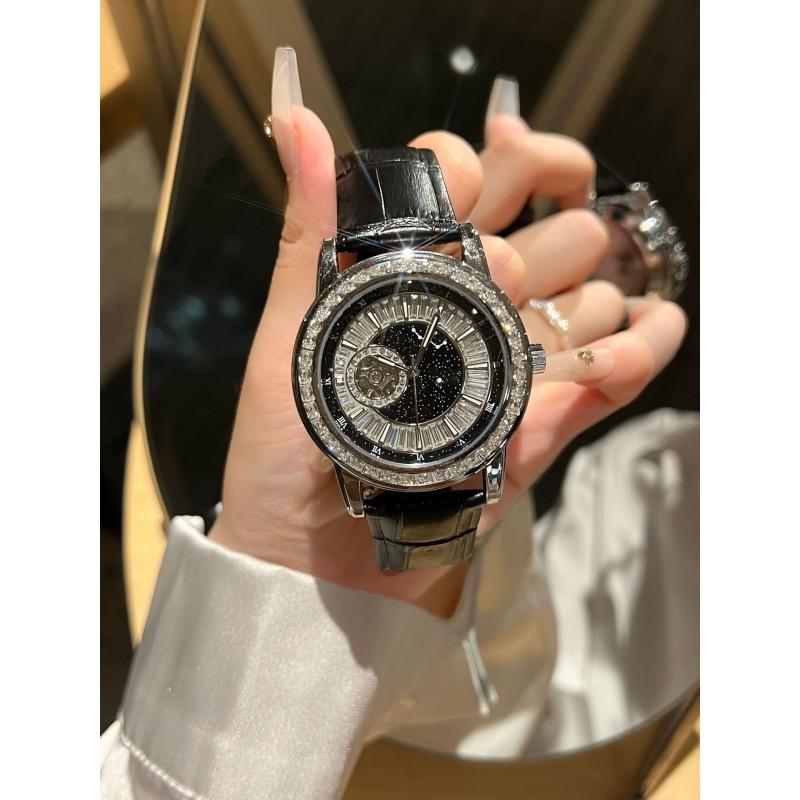 Mens Automatic Mechanical Watch With Skeleton Dial Swiss Style Stainless Steel Case Mineral Glass 30M Water Resistant