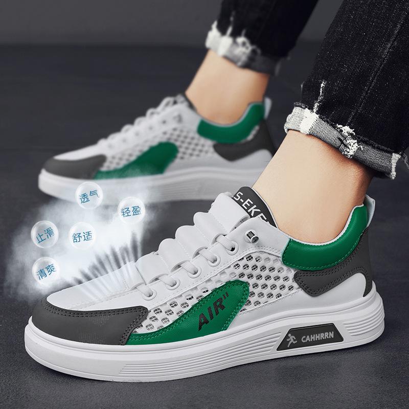 2024 summer thin breathable mesh casual flat baseplate shoes elastic band foot cover leather splicing sports men's shoes