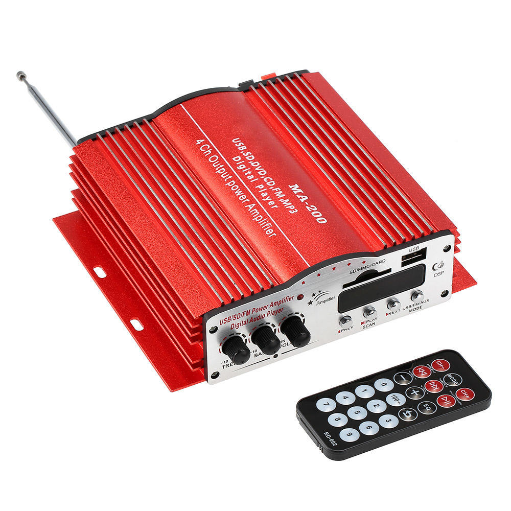 Kinter Mini Digital Audio Player 4-CH USB SD MP3 FM Car Stereo Amplifier MA-200