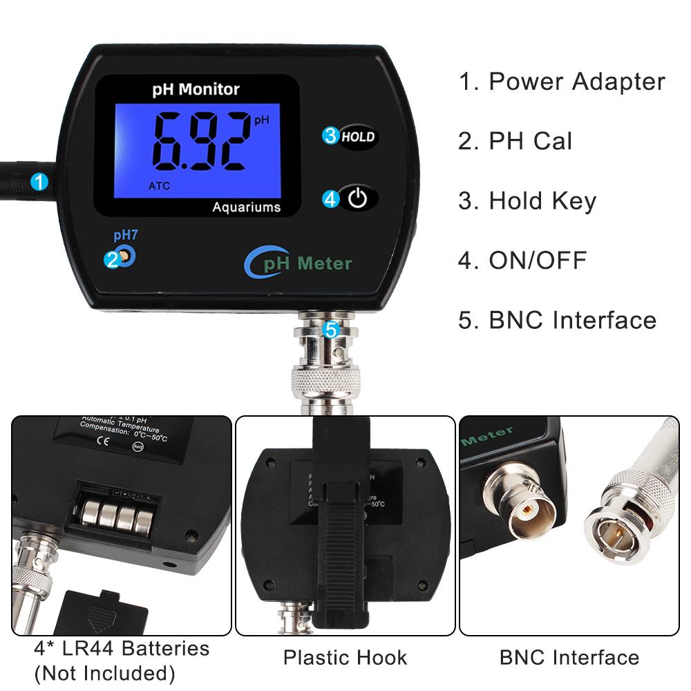 PH Meter Acidometer LCD Display Water Quality Monitor Test Gauge Multi-parameter For Aquarium Laboratory EU US Plug Tester