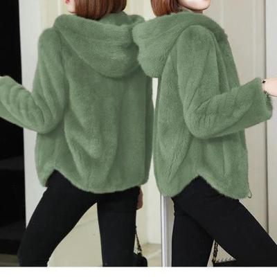 Fleece Thickened Warm Hooded Sweater Cardigan Women's Autumn and Winter Loose Imitation Lamb Plush Coat
