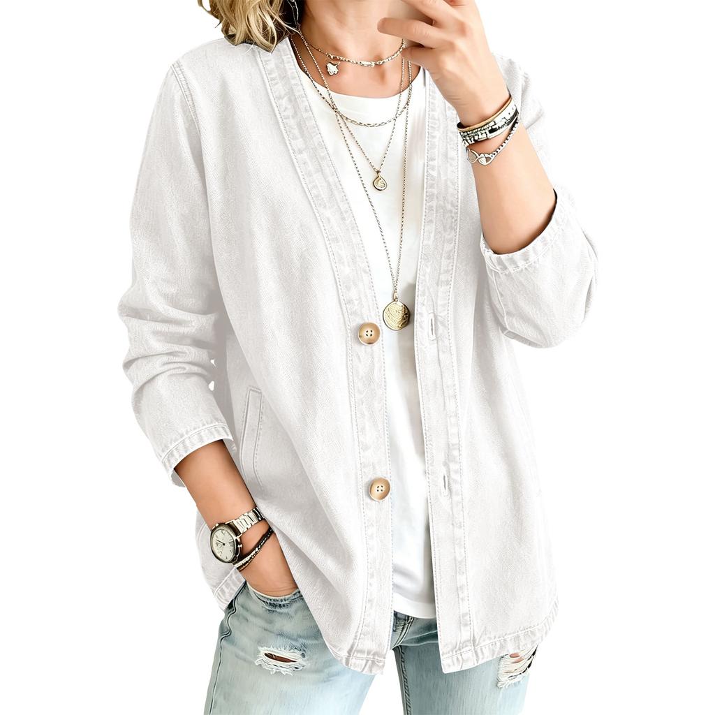 Women’s Casual Denim Cardigan Jacket Long Sleeve Button Front Relaxed Fit Lightweight Outerwear for Everyday Wear