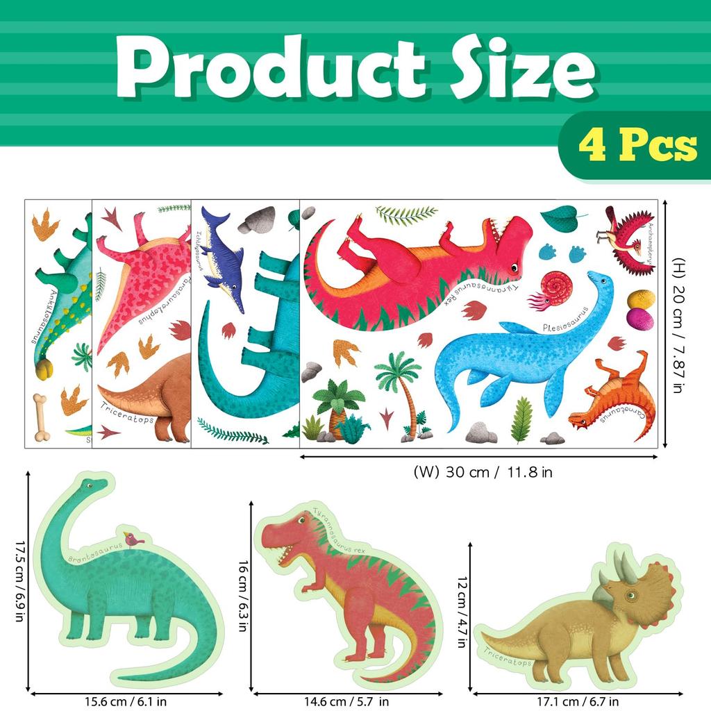 DECOWALL Dinosaur Wall Stickers Dinosaur Stickers for Wall Easy Application Glow-in-the-Dark - Luminous, Glow-in-the-Night Kids' Rooms, Boys'