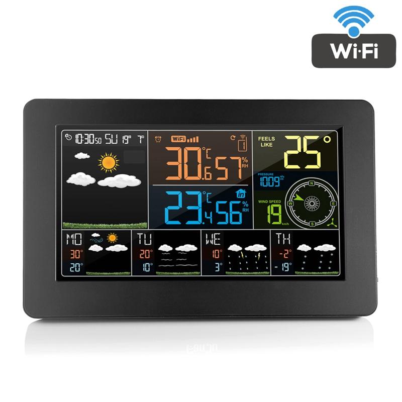 Digital Wall Alarm Clock Household WiFi APP Weather Station Color LCD Thermometer Hygrometer Barometric Pressure Wind Weather
