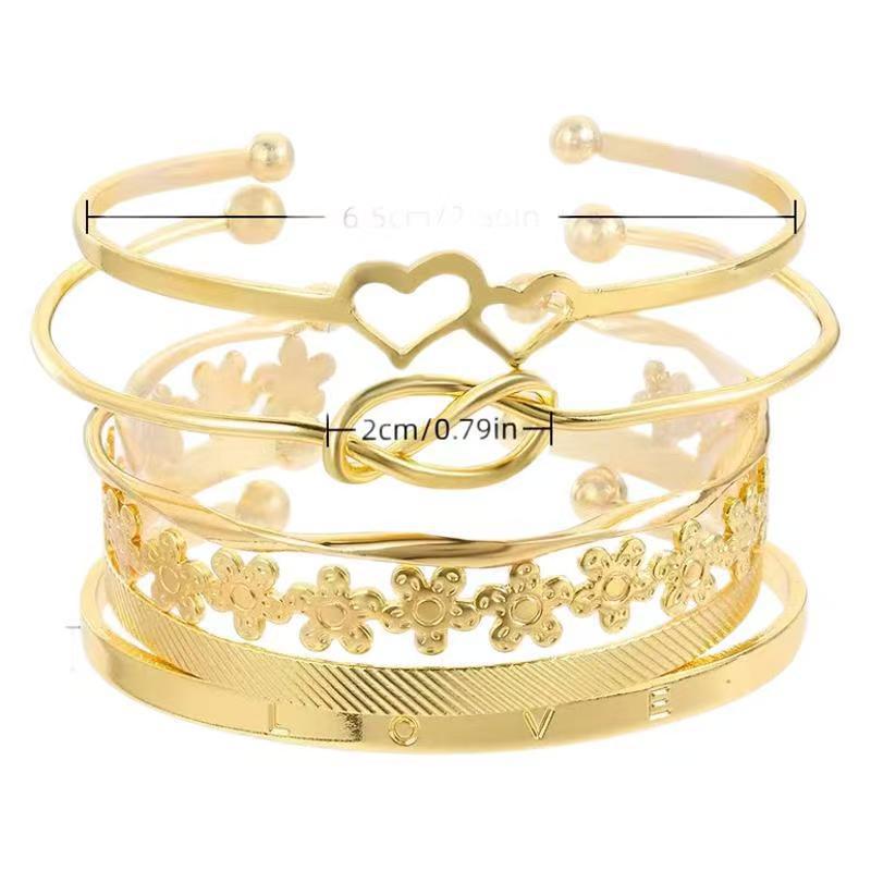 Trendy Knotted Heart Bracelet Set: Four Versatile Openable Bracelets for Women