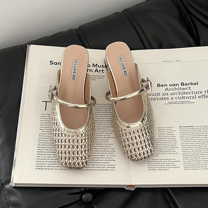 Fashion Retro Style Summer Cover Toe Women Mules Slippers Elegant Ladies Outdoor Thick Heel Dress Slides Shoes