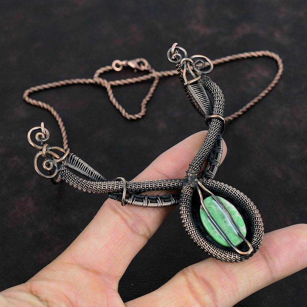 Collier Variscite Collier Enveloppé de Fil de Cuivre Bijoux en Pierres Précieuses Authentiques Collier Unique Fait Main Bijoux Variscite Cuivre Cadeaux d'Anniversaire
