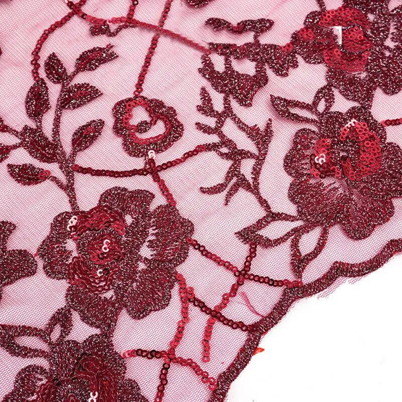 Tissu Brodé Fleurs à Sequins 90x130cm Tissu Dentelle Perlé Décoration Robe de Mariée DIY Costume de Scène Matériau Soirée de Mariage