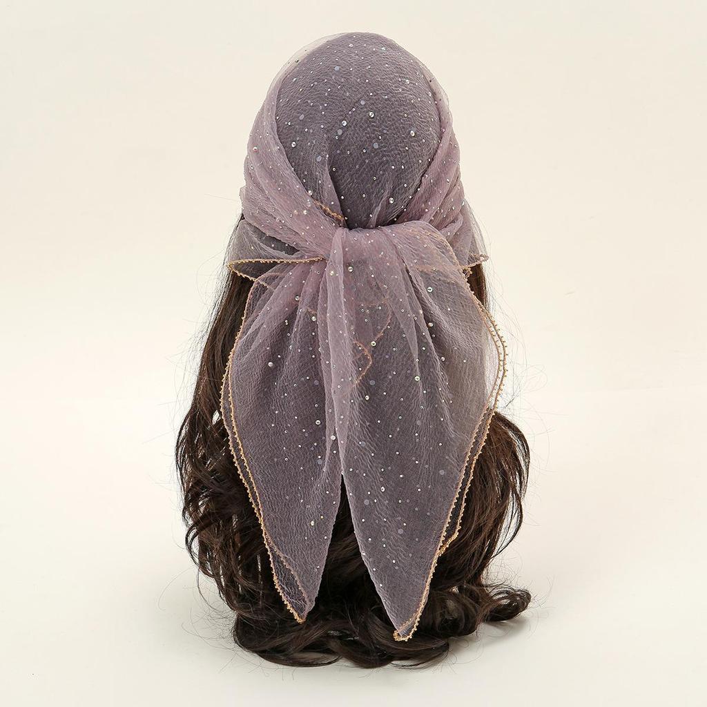 Spring Rhinestone Silk Square Scarf - Versatile, Fashionable Women's Headscarf
