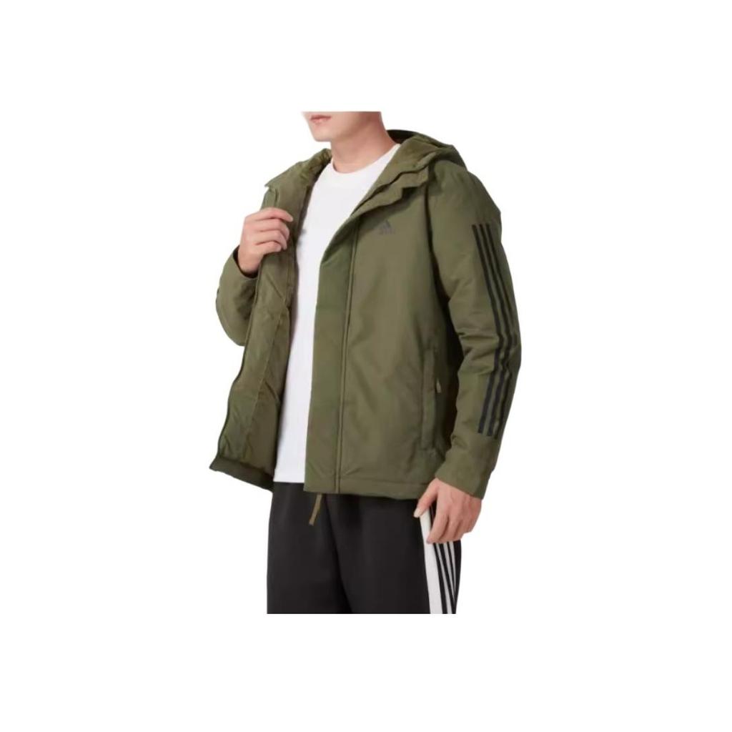 Adidas Sports Lifestyle Series Striped Design Hooded Comfortable Fashion Cotton Jacket Men Jacket Army-Green IV9230