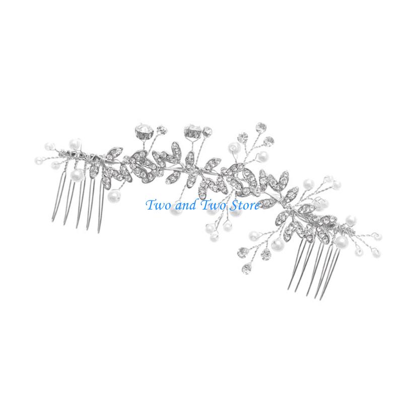 HX6F Luxurious Rhinestones Pearls Hair Comb Bridal Tiaras Hair Pin For Bride Wedding