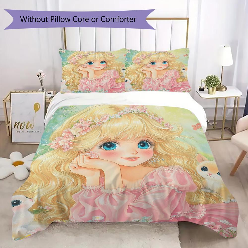 Retro Girl Pattern Bedding,Quilt Set Quilt Cover Pillowcase Home Birthday Gift (1*duvet cover+2*pillowcase,without core)XSJT0917309