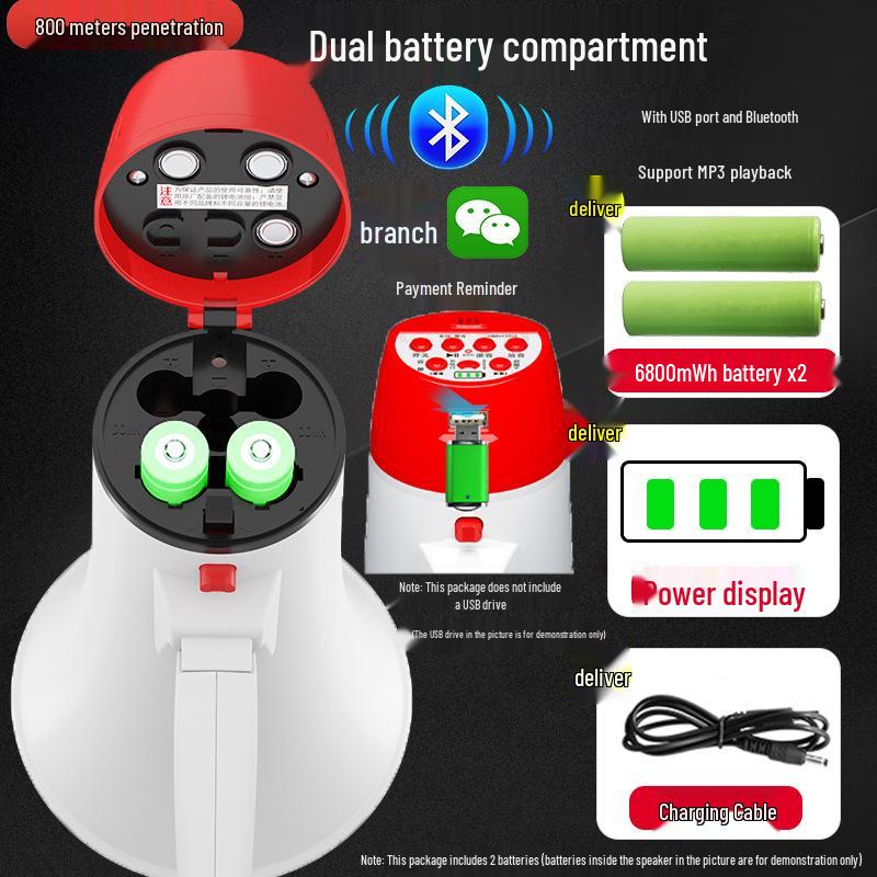 Portable Handheld Megaphone Speaker for Street Vendors with Loud High-Pitched Sound and Recording/Charging Features