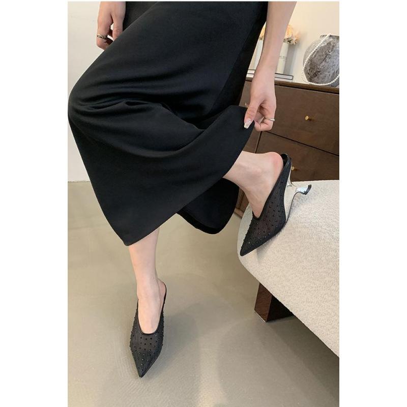 

Summer Fashion Glitter Rhinestone Mules Pointed Toe Wedge Heel Slingbacks Pumps Woman Strange Style Sandals Party Shoes 35 чёрный