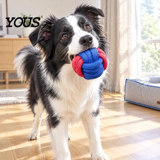 Durable Dog Rope Toys Woven Braided Toy, Cotton Knotted Chew Aggressive Anxiety Relief for Dogs Interactive Tug-of-War Ring Pet Toy Indoor And Outdoor