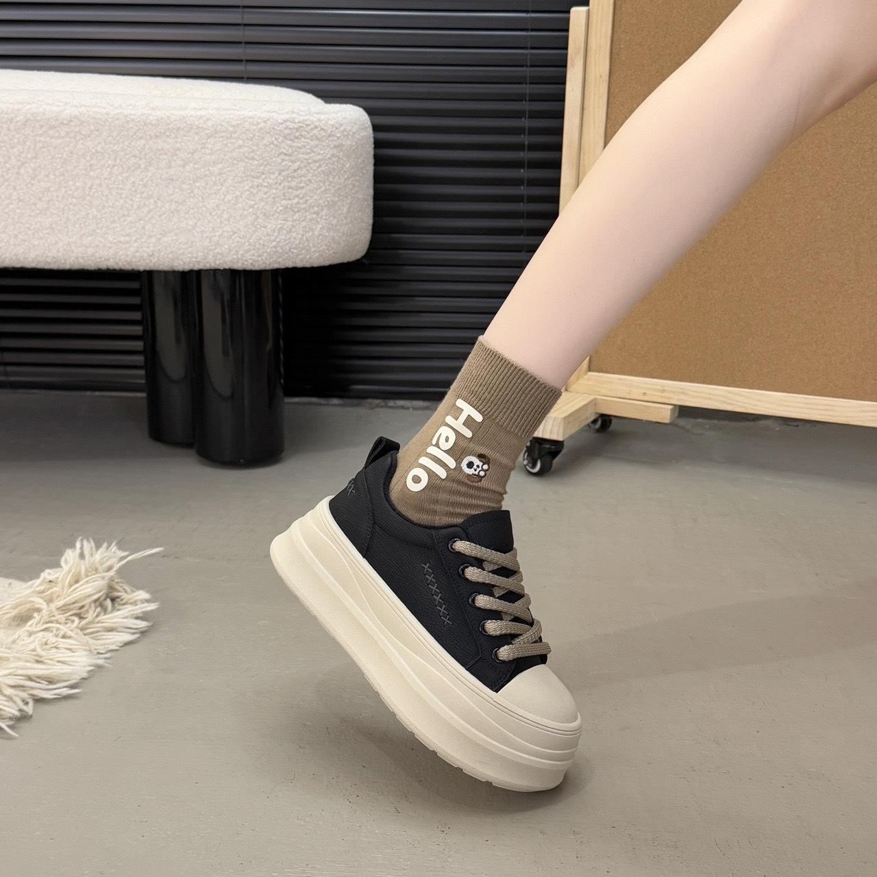 

Spring New Chunky Sneakers for Women Fashion Lace Up Platform Casual Shoes Comfortable Outdoor Height Increase Flat Shoes 35 чёрный