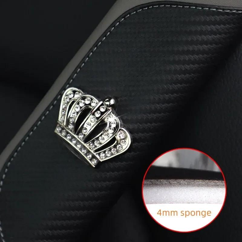 Car Seat Belt Cover Shoulder Pad Leather Seat Belt Crown Crystal Rhinestones Seat Safety Belt Case For Car Shoulder Strap Pad