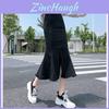 Cotton Blend Midlength Pencil Skirt With Zipper And Ruffle For College Girls