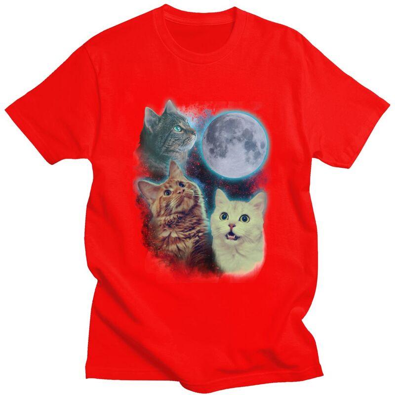 

Мужская футболка на заказ с тремя кошками и луной, короткий рукав, хлопковая футболка, повседневные футболки, одежда slim fit S