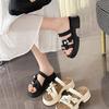 2025 summer new wear muffin thick-soled thin sandals one-word drag tide slope heel slippers versatile popular rhinestone women