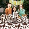 Adirasenotek 3Pcs Cow Print Tablecloth Brown Cattle Tablecover for Farm Theme Cowboy Baby Shower Decorations Western Birthday Dinner Picnic Kitchen