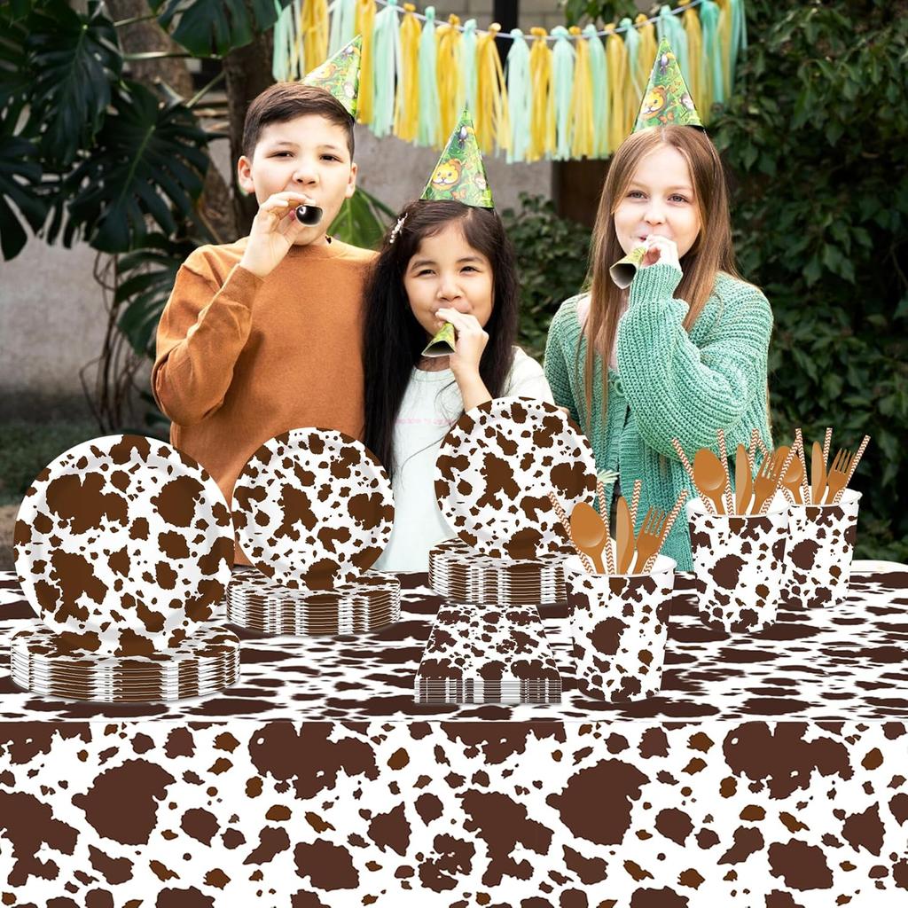 Adirasenotek 3Pcs Cow Print Tablecloth Brown Cattle Tablecover for Farm Theme Cowboy Baby Shower Decorations Western Birthday Dinner Picnic Kitchen