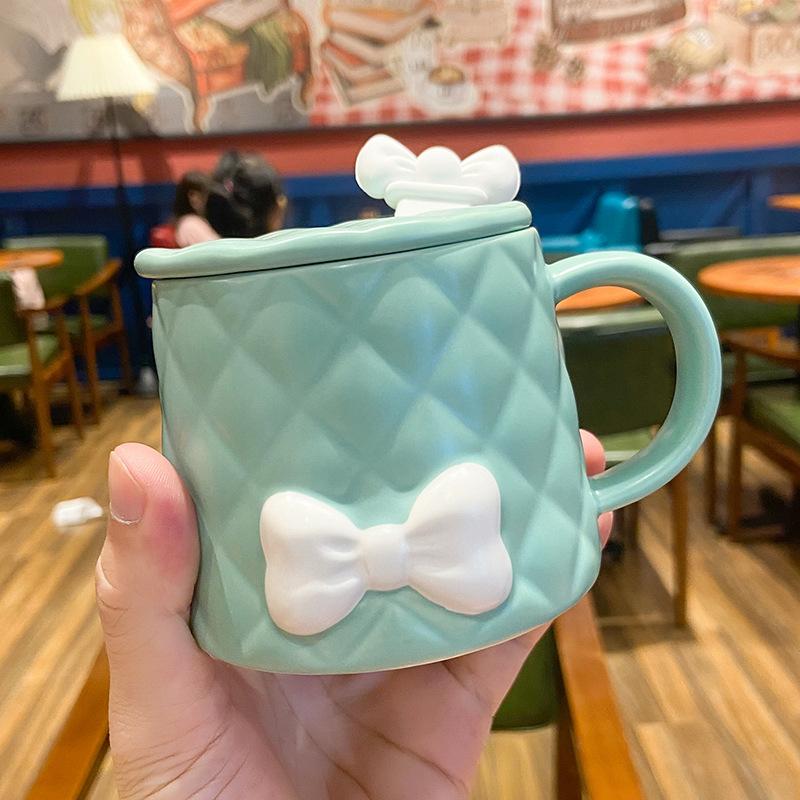 

Скандинавская креативная кружка с бантом, керамическая чашка, кофейная чашка, чашка для молока, чашка для завтрака зелёный
