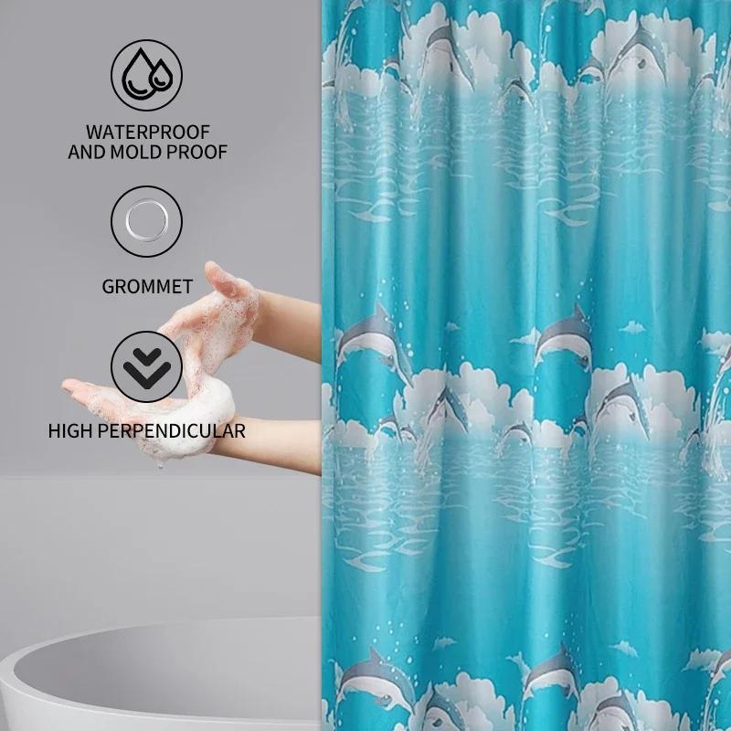 Dolphin PEVA Shower Curtain Thickened Animal  Stainless Steel Buttonhole Waterproof Mildew Proof Translucent Shower Curtain