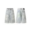 Amerikanischer Street Style Gewaschene Denim Cargo-Shorts Locker Weiter Bein Mehrere Taschen Used Look Unisex
