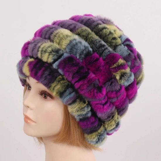Russia Winter Real Fur Hat Women Knitted Real Rex Rabbit Fur Bomber Hats Lady Natural Warm Genuine Rex Rabbit Fur Cap
