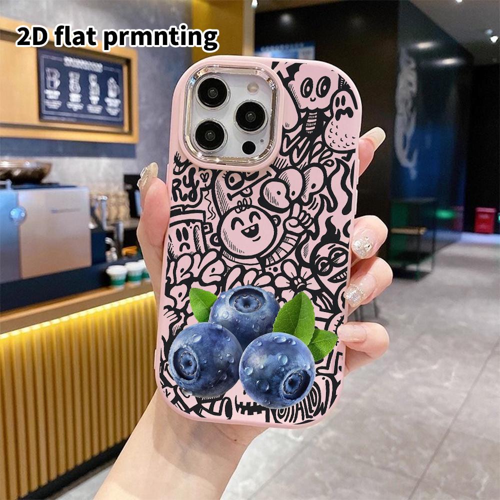 Phone case: 2D flat design suitable for iPhone 18 17 16 15 14 13 Pro protective case, couple style, fresh blueberry, Christmas and Halloween gifts