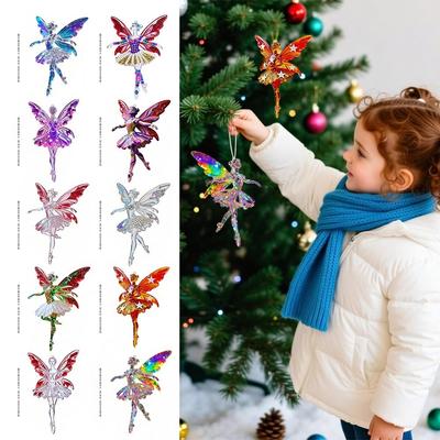 Neuer 2D Flacher Weihnachts-Hängeanhänger Glänzende Ballerina Engel Hängende Dekoration Simulation Acryl Schlüsselanhänger Taschenanhänger
