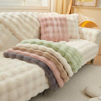 Thicken Rabbit Plush Sofa Covers Solid Color Winter Non-slip Couch Slipcover Full Coverage Seaters Backrest Handrail Sofa Towel