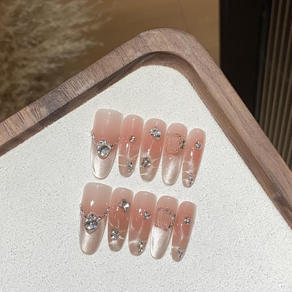 Handmade Ice-transparent Cat Eye Gradient French Pile Drill Transparent Square Diamond Floating Light Piece Wearable Armor