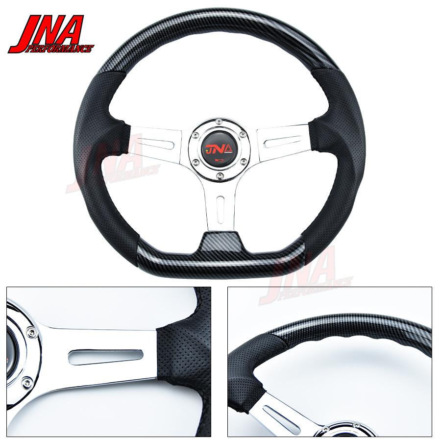 3-Spoke Carbon Film D-Shape Steering Wheel Vintage JDM Deep Dish Racing Steering Wheel PC-ST59
