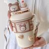 Cute Rabbit Bear Thermos Double Drinking Straw Tumbler Water Bottles For Boys and Girls Portable Children's Drinking Water Cup