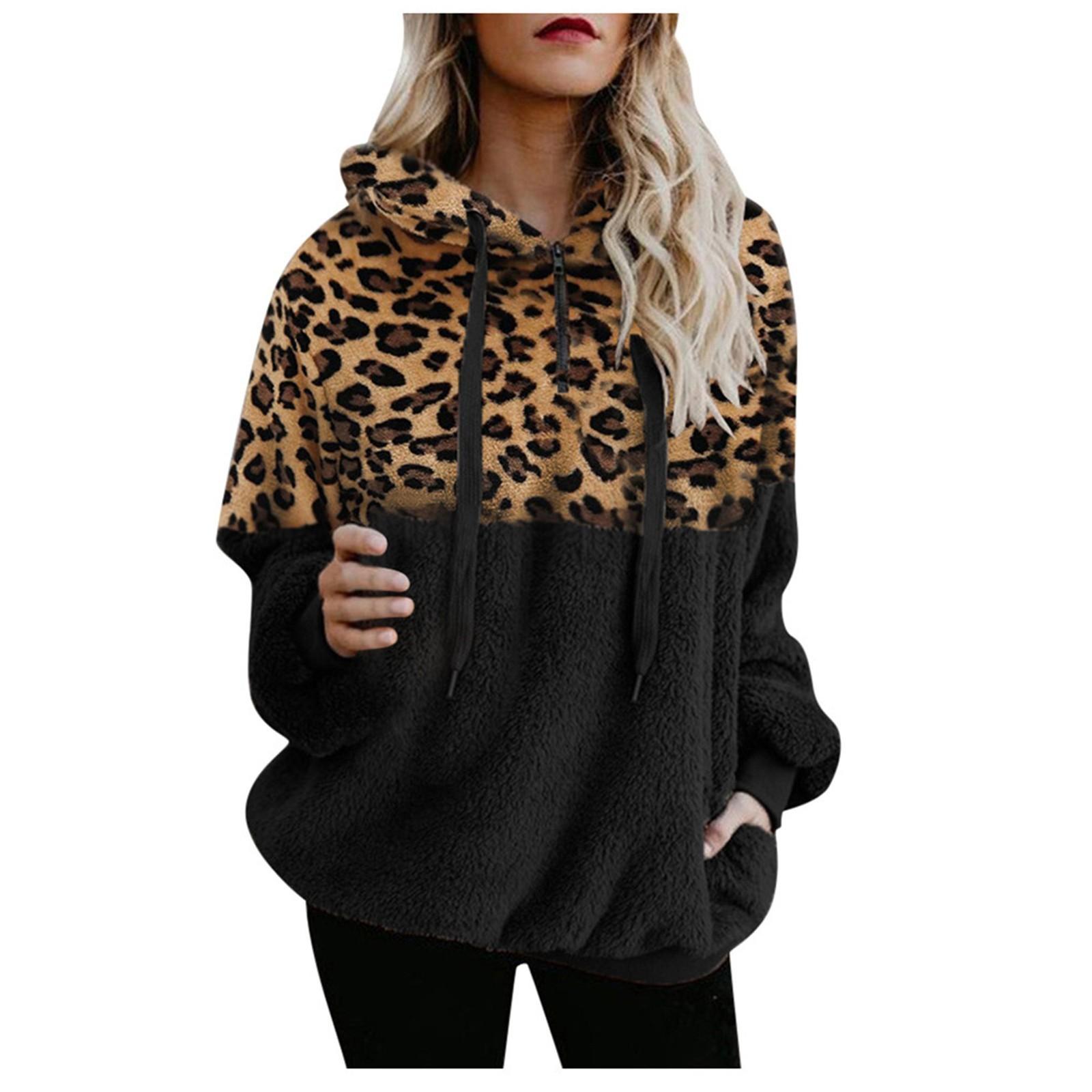 Женский модный плюшевый свитер с капюшоном и молнией с длинными рукавами и блокировкой — фото 3