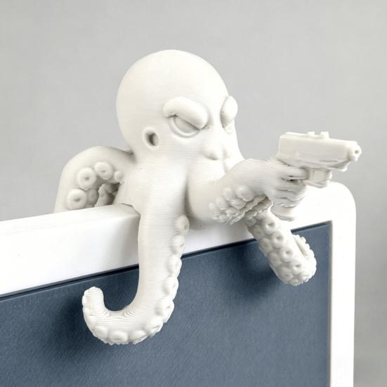 Playful Desk Accessories 3D Printed Octopus Figurine, Cute Marine Animal Sculpture for Unique Office Gadgets Computer Monitor Decor, Shelf Ornament,