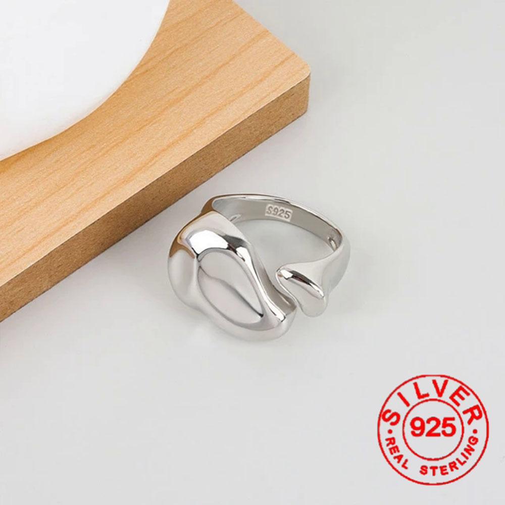 Silver Color Sterling Rings for Women Fashion Geometric Handmade Irregular Gold Ring Party Christmas Gift