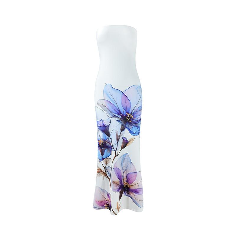 Sommerliches florales trägerloses Bodycon-Kleid aus Milchseide für lässigen Chic mit rückenfreiem Design