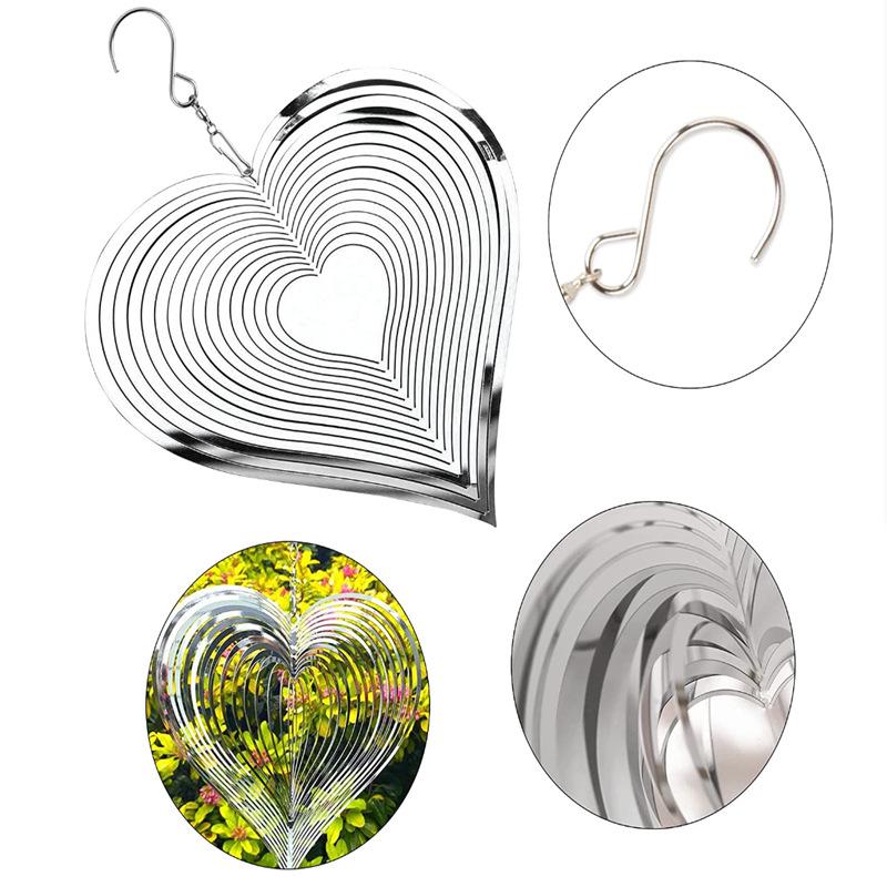 3D Silbernes Herz Edelstahl Windspiel & Spinner